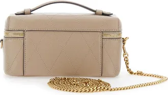 Tory Burch Womens Vanity Case Charlie Quilted Leather Grey Cowhide Shoulder Bags