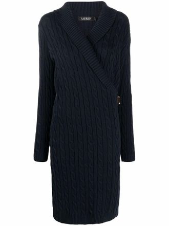 Lauren Ralph Lauren Kabelgebreide wikkeljurk - Blauw