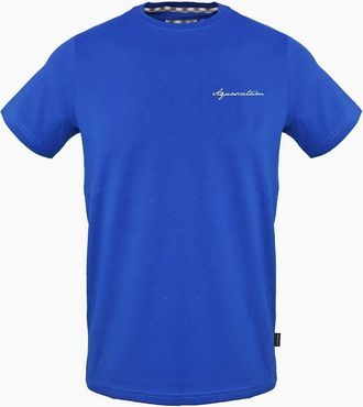 Aquascutum Mens Embroidered Signature Print Crew Neck Short Sleeve T-Shirt - Blue - Size: 2X large