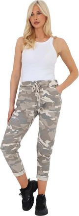 Generic Ladies Italian Casual Stretch Camo Army Print Magic Trousers Joggers Bottom Pant (Beige, 10-16)