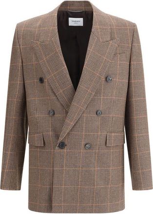 Saint Laurent Mens Check Doublebreasted Blazer - Tan Wool - Size EU 48 (Mens)