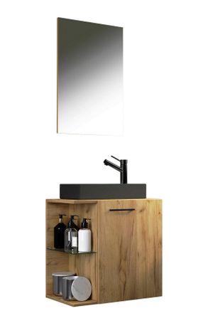 MID.YOU Mid.you G&auml;stebad, Honigeiche, Metall, 3-teilig, 1 F&auml;cher, 52 cm, h&auml;ngend, Badezimmer, Badm&ouml;belsets & Badm&ouml;belserien, G&auml;stebad