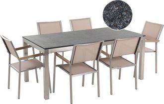 Beliani Conjunto De Comedor De Jard&iacute;n Beige Con Mesa 180 X 90 Cm De Granito Flameado 6 Sillas De Rat&aacute;n Grosseto