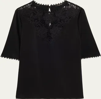 Kobi Halperin Frankie Lace-Inset Satin Back Crepe Blouse