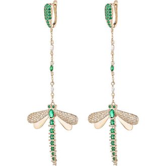 Eye Candy Los Angeles Green Dragonfly CZ Dangle Earrings in Gold at Nordstrom Rack