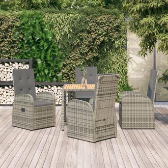 vidaXL Set Comedor De Jard&iacute;n 5 Piezas Con Cojines Rat&aacute;n Sint&eacute;tico Gris Vidaxl