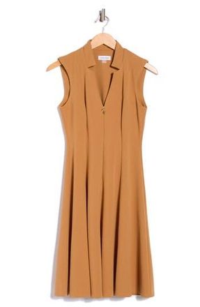 Calvin Klein Sleeveless Zip Front Fit & Flare Dress in Luggage at Nordstrom Rack, Size 14