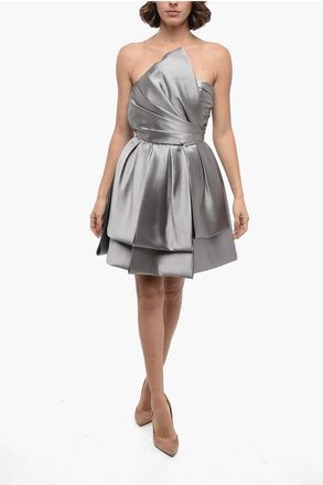 Alberta Ferretti Satin Multi Layer Dress with Drapped Detailing size 40