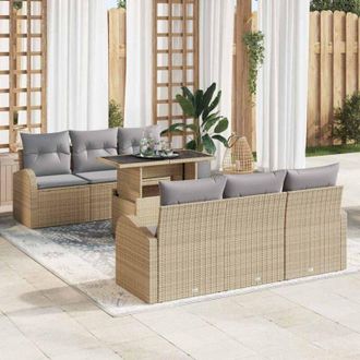 vidaXL Vidaxl - Conjunto De Sof&aacute; De Jard&iacute;n Manual 7 Pcs Beige 100 X 55 X 73 Cm