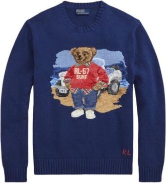 Polo Ralph Lauren Intarsia Cotton Polo Bear Trui - Heren - Ronde hals truien - Blauw - L - Katoen - Truien & Vesten
