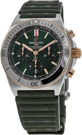 Breitling Chronomat B01 42 Automatic Chronograph Green Dial 18K Rose Gold Bezel Rubber Strap Mens Watch UB0134131L1S1