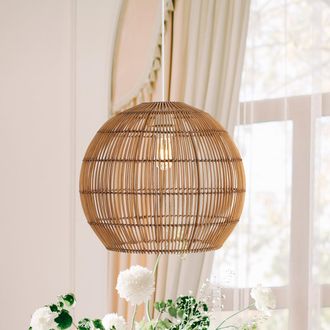 Jonathan Y Designs Raya 19 1-Light Farmhouse Coastal Rattan 180 Cord Plug-In or Hardwired LED Pendant