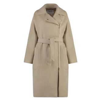 Max Mara Belted Coats, female, Beige, Size: 2XS Agosto Wool Coat