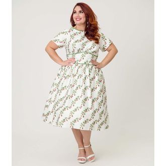 Unique Vintage Plus Size Smocked Back Swing Dress in White W/Strawberry Print at Nordstrom, Size 2 X