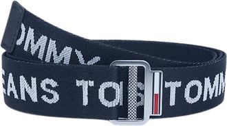 Tommy Jeans Riem in streetwear-stijl met herhaald logo - Heren - Riemen - Blauw - 90 CM - Leer - Accessoires