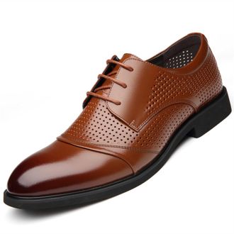 Generic Dress Formal Shoes for Men Lace Up Burnished Cap Toe Height Increasing Elevator 2.3inch Leather Slip Resistant Anti-Slip Rubber Sole Block Heel(Brown 