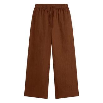 Tommy Hilfiger Wide Trousers, female, Brown, Size: XS Linen Pull On Pants