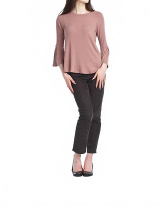 Papillon Bell Sleeves Ribbed A-Line Sweater In Mauve