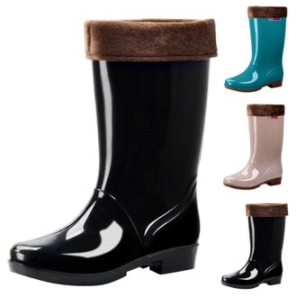 Generic Womens Knee High Rain Boots Waterproof Garden Shoes Boots with Plush Lined Winter Warm Anti-Slipping Rainboots Ladies Comfort Lightweight Design Easy 