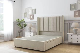 Sloomy Falcon Plush Divan Base 2 Drawers Foot-End-54 Wingback Headboard in Cream | Size: Super King