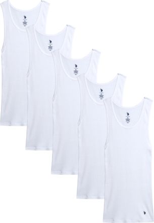 U.S.Polo Association Mens Tank Top - 5 Pack Cotton Blend Classic Ribbed Tank Tops Men Undershirts Sleeveless Tee Shirts Pack, White, Large