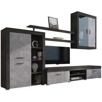 Dmora Parete Attrezzata Casies, Mobile Soggiorno 11 Ripiani, Modulabile, 18 Vani, Nero Antracite