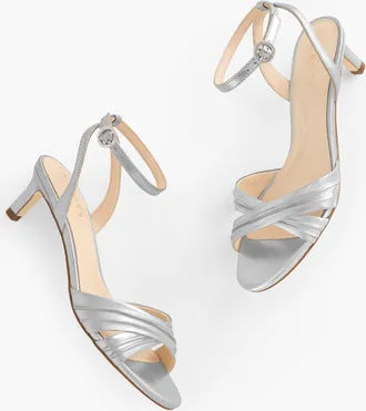 Talbots Tallia Pleated Metallic Nappa Ankle Strap Heel Sandals - Silver - 10 1/2 M Talbots