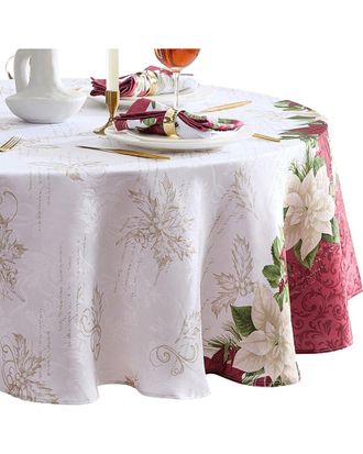 Elrene Clarette Poinsettia Holiday Fabric Tablecloth - Round