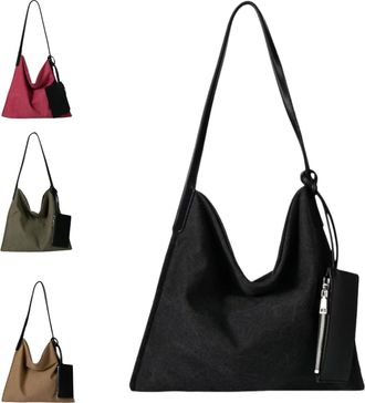 Generic Women Canvas Shoulder Bag, Large Capacity Slouchy Retro Handbags with Mini Purse, Fashion Relaxed Hobo Casual Underarm Bag