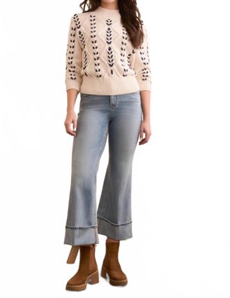 Tribal Cable-Knit 3/4 Sleeve Mock Neck Sweater In Moonstone