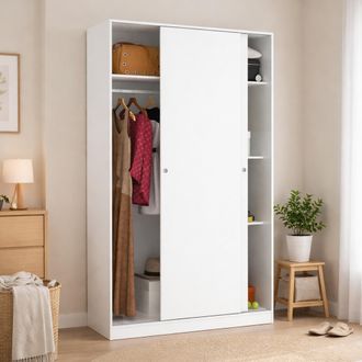 Dmora Dmora - Armario Dcapuan, Perchero Para Dormitorio, Armario Con 2 Puertas Correderas, 120x50h204 Cm, Blanco
