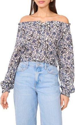 Vince Camuto Floral Off the Shoulder Button-Up Top in Denim at Nordstrom Rack, Size Xx-Large
