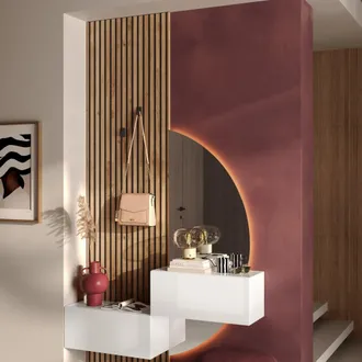 Dmora Mobile Da Ingresso Narbolia, Paia, Cassetti Made In Italy, Ripiani, 140x30x236h Cm Bianco Lucido