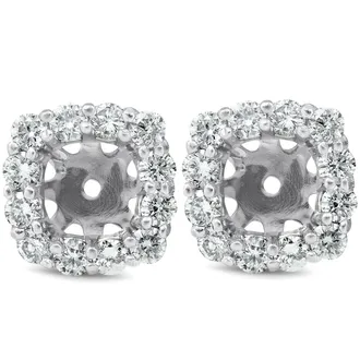 Pompeii3 3/4 Ct Diamond Stud Earring Cushion Halo Jackets 14k White Gold (5-5.5mm)