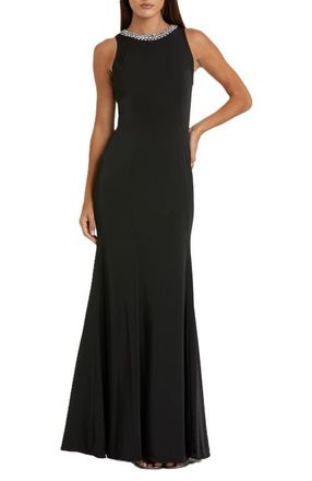 Mac Duggal Embellished Neck Trumpet Gown in Black at Nordstrom, Size 12