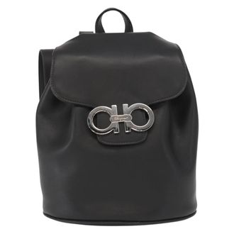 Ferragamo Gancini Flap Drawstring Backpack Leather Black Leather Backpack Bag (Pre-Owned)