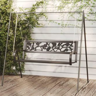 vidaXL Garden Bank Bank 125 Cm De Acero Y Pl&aacute;stico Negro