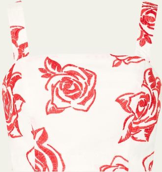 Milly Rose Embroidered Square-Neck Crop Top
