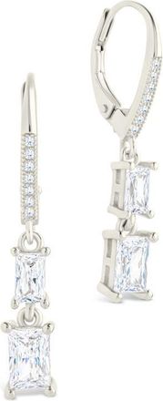 Sterling Forever Eulalia Emerald Cubic Zirconia Drop Hoop Earrings in Silver at Nordstrom