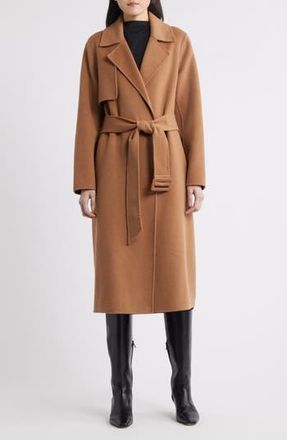 Bcbgmaxazria Houndstooth Double Face Belted Coat in Camel at Nordstrom Rack, Size Large