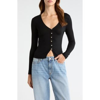 PacSun Shelby Button-Up Knit Top in Black at Nordstrom, Size Xx-Small