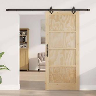 Berkfield Home Sliding Door with Hardware Set ORKDALSolid Wood Pine in Beige