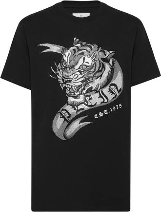 Philipp Plein T-shirt Ronde Hals Tattoo - Heren - T-shirts - Zwart - 3XL - Katoen - Tops