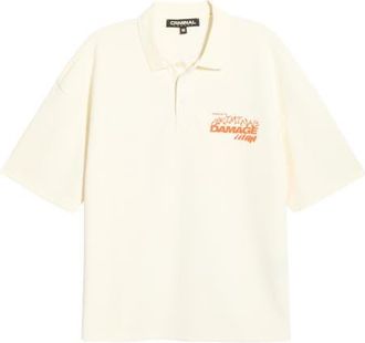 Criminal Damage Invitation Only Graphic Polo in Off-White/Orange at Nordstrom, Size Xx-Large