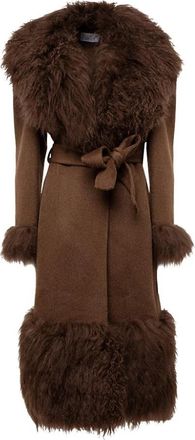Giuseppe Di Morabito Wolvilt Jas met Mongools Bont - Dames - Jas met riem - Bruin - XS - Wol - Jassen