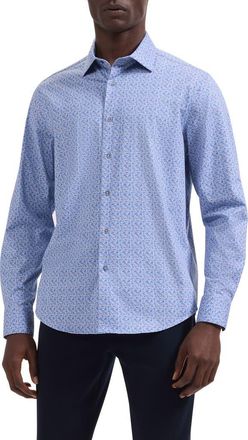Bugatchi Jimmy OoohCotton Floral Print Button-Up Shirt in Air Blue at Nordstrom, Size Xxx-Large