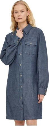 Bruuns Bazaar Mini overhemdjurk met kraag - Dames - Shirt Kleedjes - Blauw - S - Katoen - Kleedjes