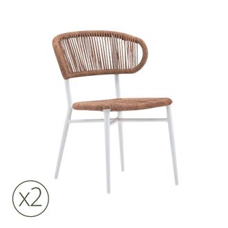 Kerama Pack de 2 sillas de jardin de aluminio blanco y cuerda marr&oacute;n
