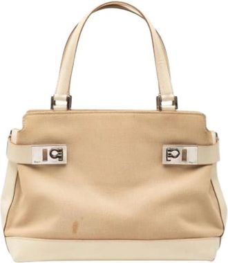 Ferragamo Pre-owned Gancini aq-21 Handtas - Dames - Vintage Handtas - Beige - ONE Size - Leer - Vintage