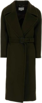 Stella McCartney Belted Double-Breasted Wollen Jas - Dames - Jas met riem - Groen - S - Wol - Jassen